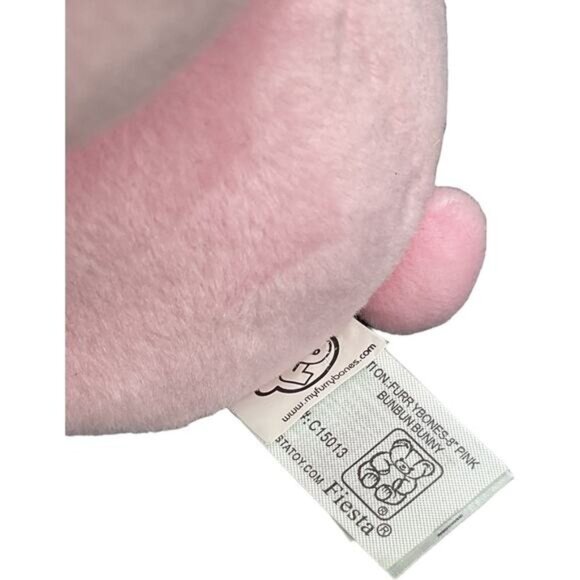 Fiesta Furrybones Pink Bunny Skeleton Plush Toy With Blue Polka Dot Tie - Picture 2 of 7